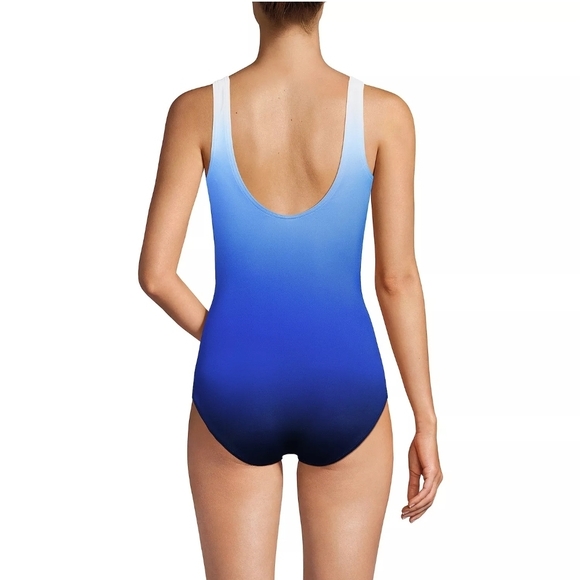 NWT Blue Ombre Women's Tugless Low Leg One Piece Swimsuit - Lands End Size 20W - Picture 2 of 8